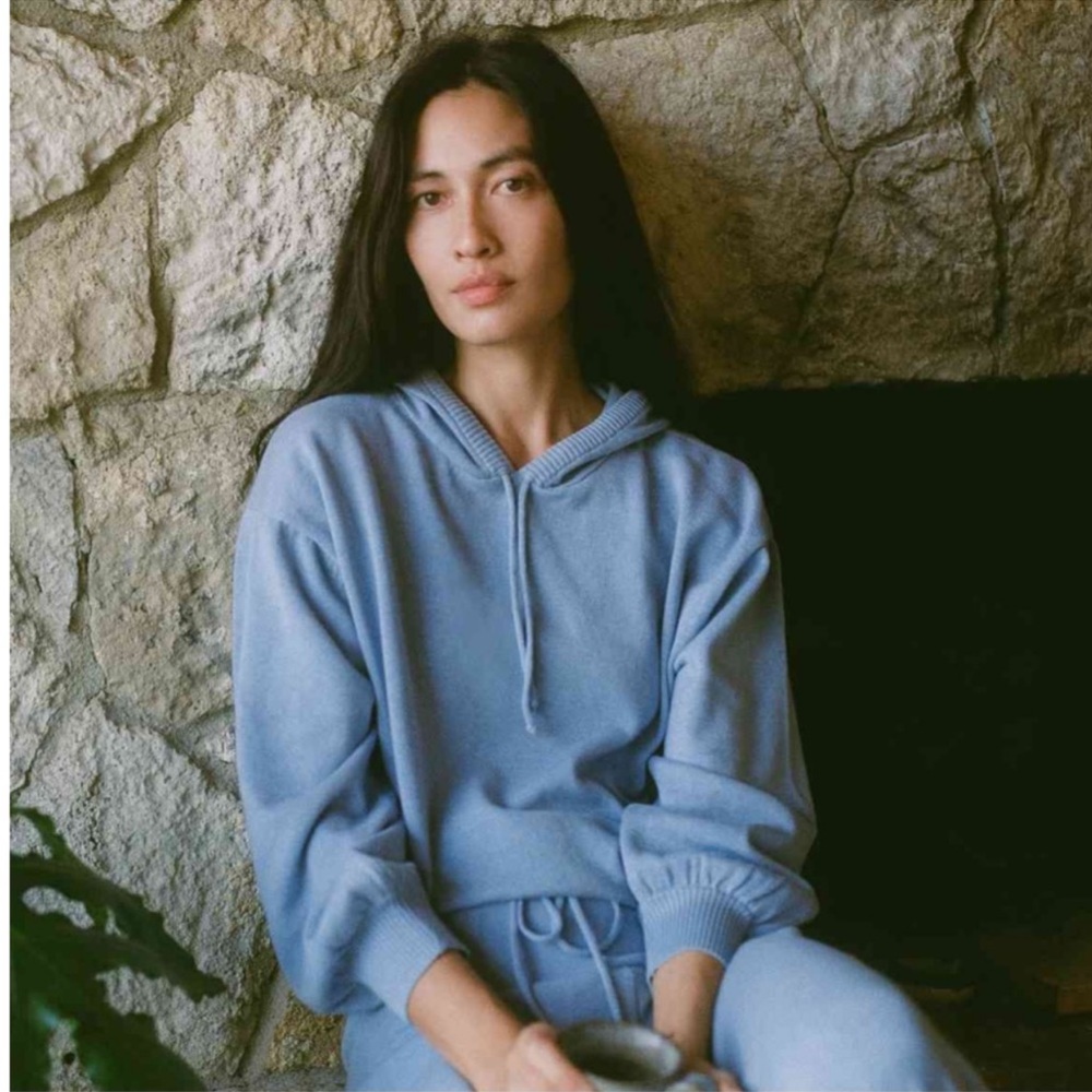 NWT Beautiful Christy Dawn Salem Sweater Sky Blue Medium Cotton Cashmere Hoodie